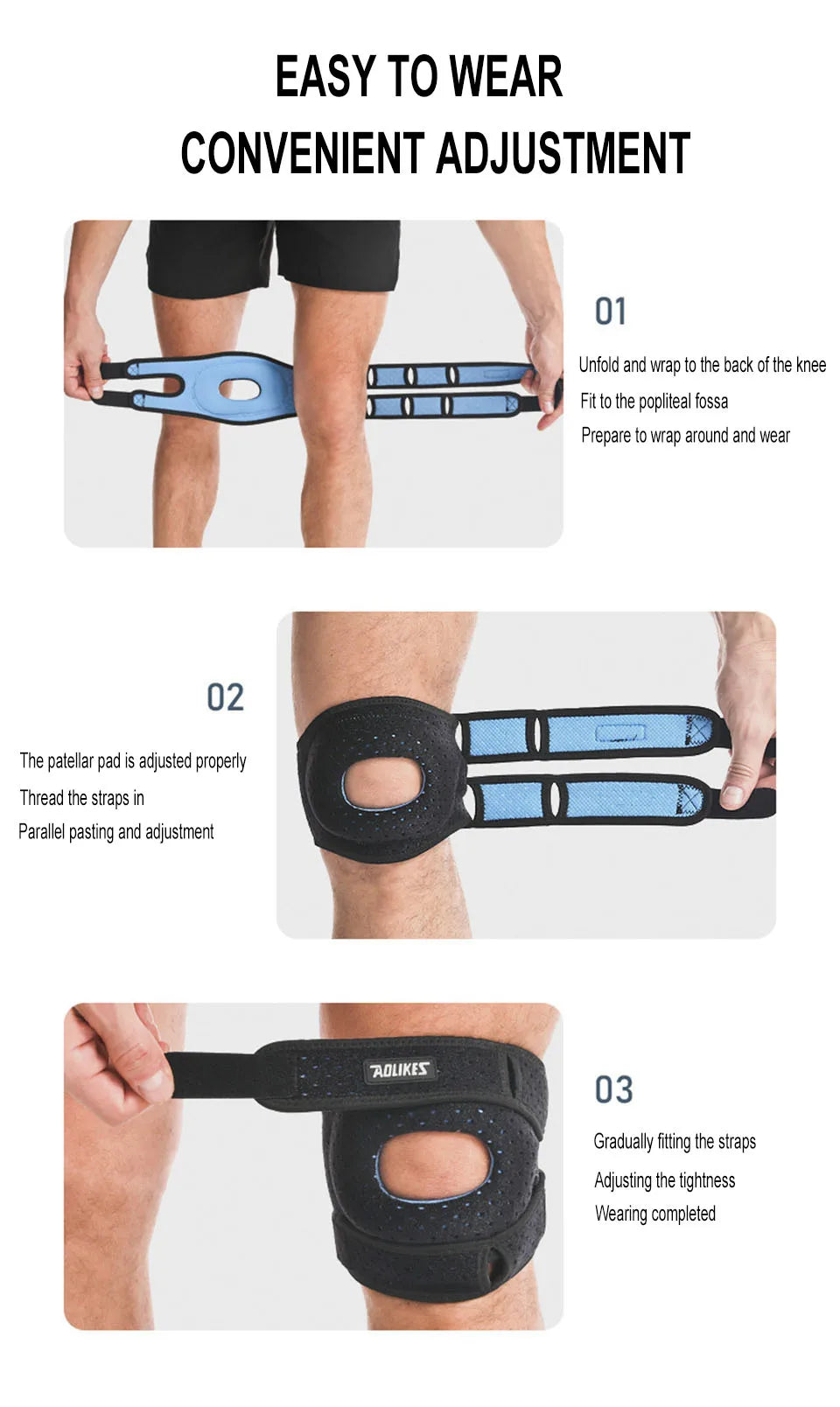 AOLIKES 1PC Patella Knee Brace Knee Compression Sleeve Support for Women Men Knee Pain Arthritis Pain Sport Knee Guard Knee Pads